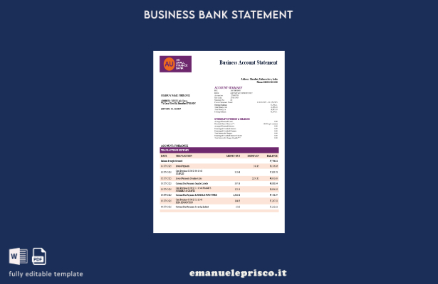 stile verificato Modello Word e PDF di estratto conto aziendale AU Small Finance